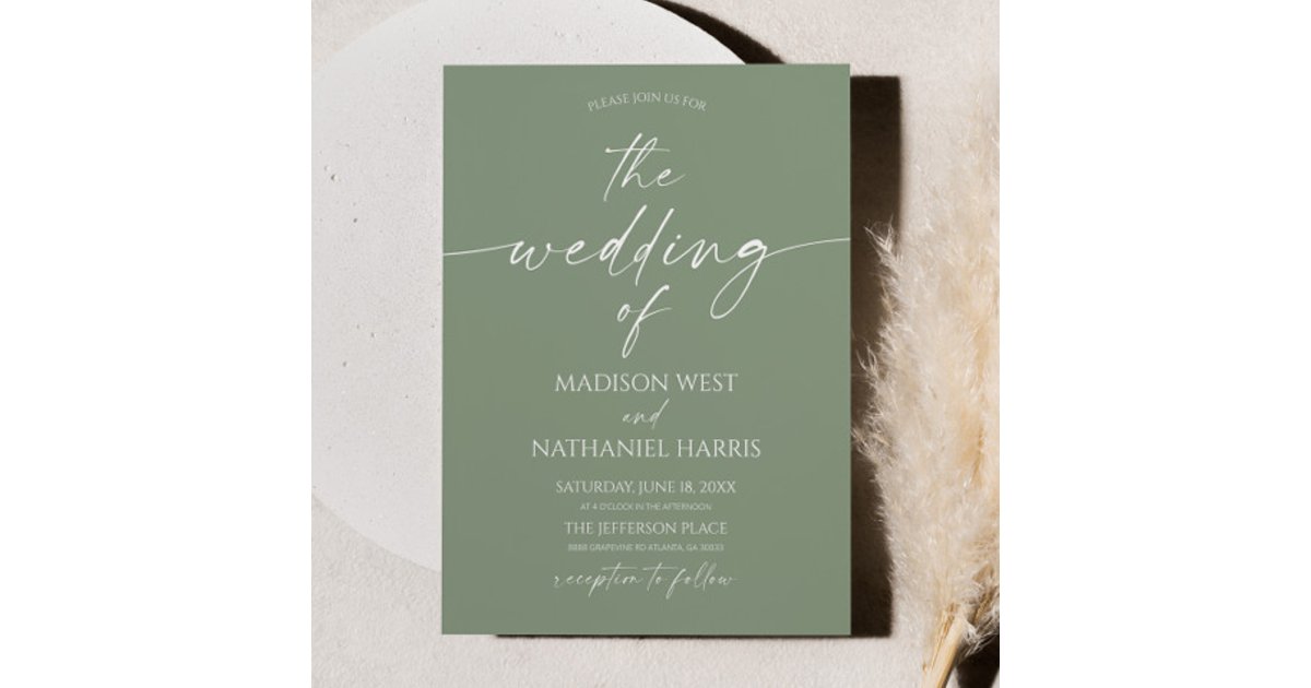 Modern Elegant Minimalist Sage Green Wedding Invitation | Zazzle