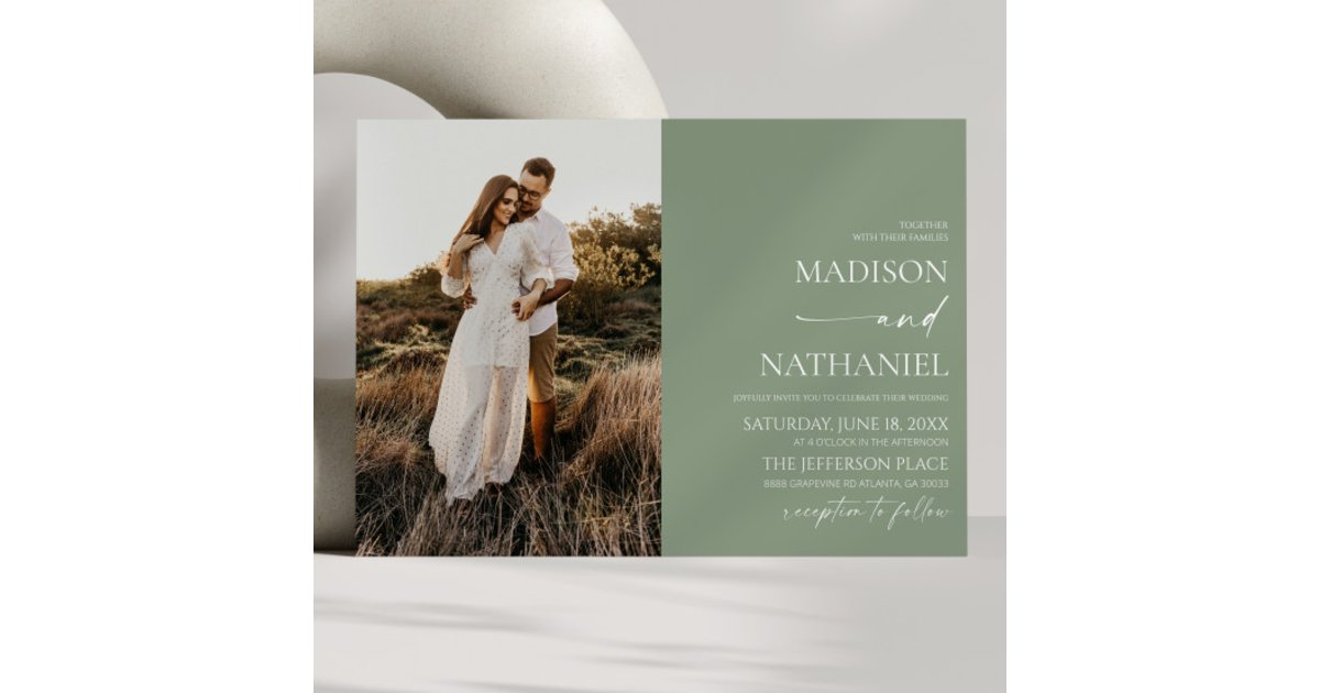 Modern Elegant Minimalist Sage Green Wedding Invitation | Zazzle
