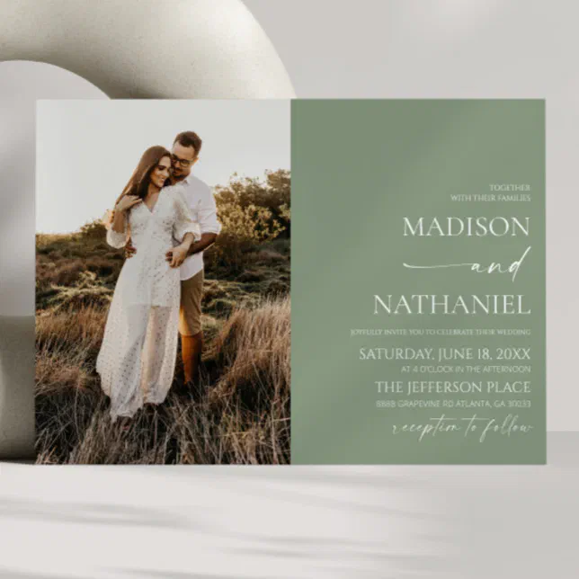 Modern Elegant Minimalist Sage Green Wedding Invitation | Zazzle