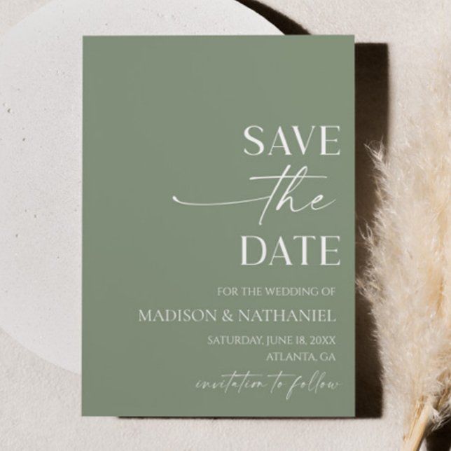 Modern Elegant Minimalist Sage Green Wedding  Save The Date (Creator Uploaded)