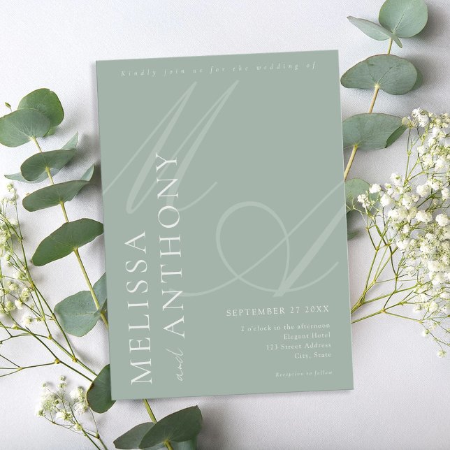 Modern Elegant Minimalist Sage Wedding Invitation (Creator Uploaded)