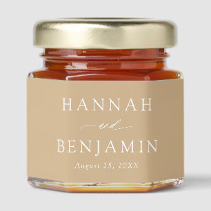 Modern Elegant Minimalist Sand Tan Beige Wedding Honey Jar Favors