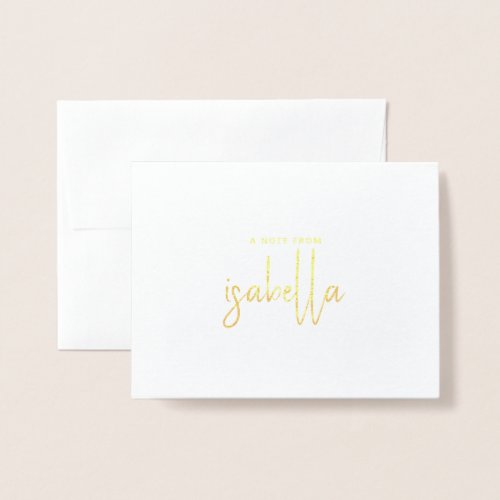 Modern Elegant Minimalist Script Name A Note From Foil Card