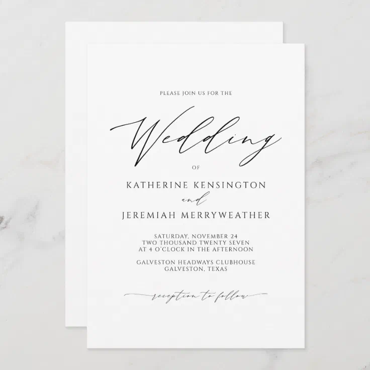 Modern Elegant Minimalist Script Wedding Invitation | Zazzle