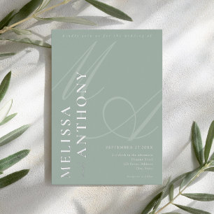 Modern Elegant Minimalist Silver and Sage Wedding Foil Invitation