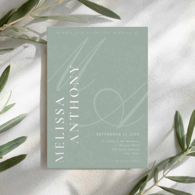 Modern Elegant Minimalist Silver and Sage Wedding Foil Invitation (Creator Uploaded)