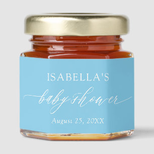 Modern Elegant Minimalist Sky Blue Baby Shower Honey Jar Favors