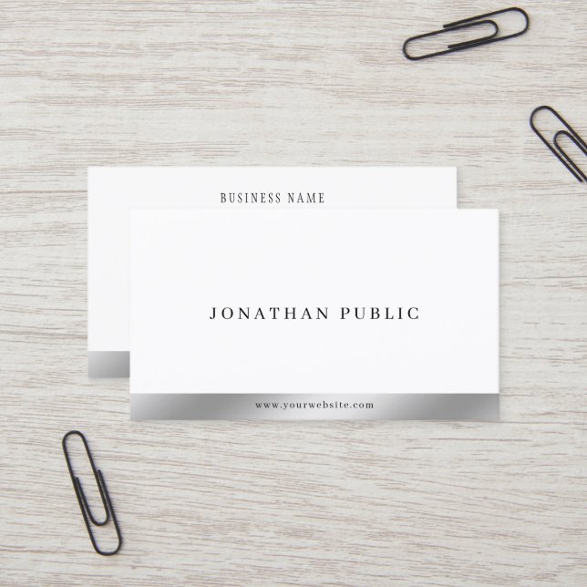 Modern Elegant Minimalist Template Silver & White Business Card (Front/Back In Situ)