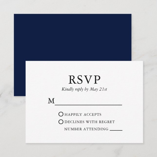 Modern Elegant Minimalist Wedding Blue RSVP Card (Front/Back)