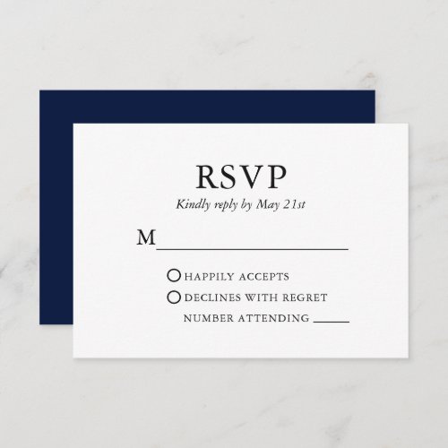 Modern Elegant Minimalist Wedding Blue RSVP Card