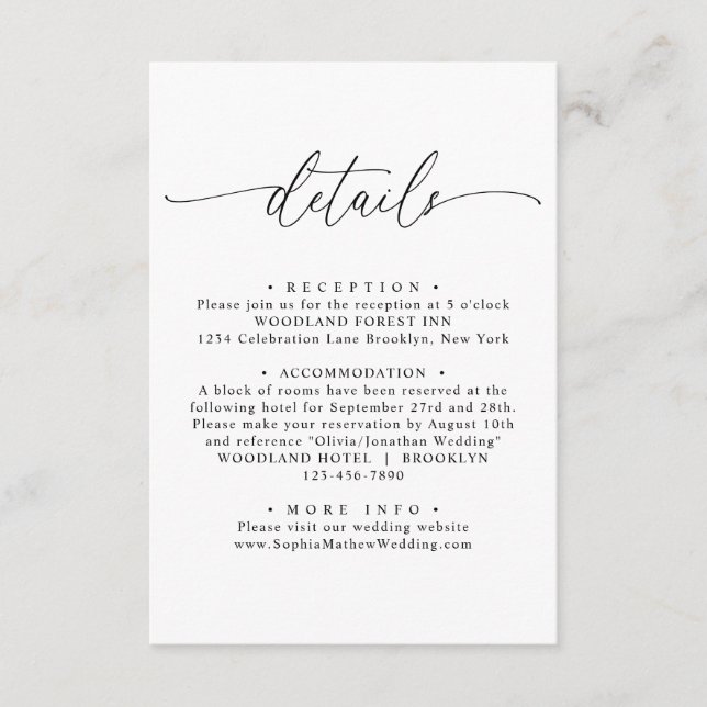 Modern Elegant Minimalist Wedding Details Enclosure Card (Front)