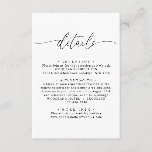 Modern Elegant Minimalist Wedding Details Enclosure Card