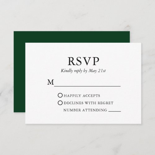 Modern Elegant Minimalist Wedding Green RSVP Card
