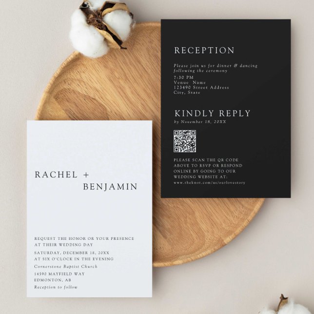 Modern Elegant  Minimalist Wedding QR Scan to RSVP Invitation (Creator Uploaded)
