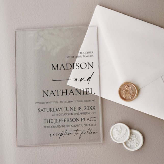 Modern Elegant Minimalist White Black Wedding Acrylic Invitations (Creator Uploaded)