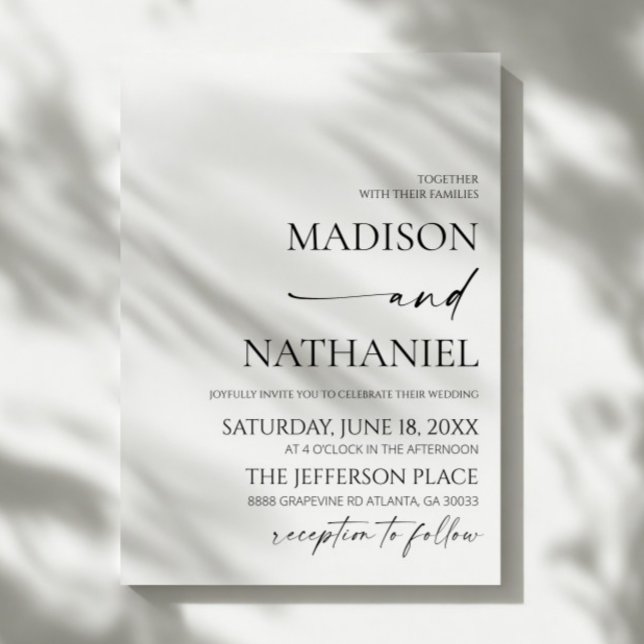 Modern Elegant Minimalist White Black Wedding Invitation (Creator Uploaded)