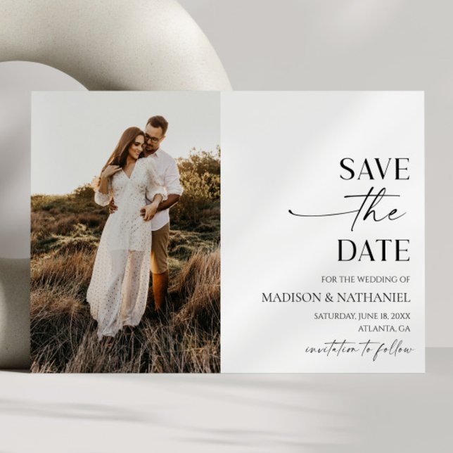 Modern Elegant Minimalist White Black Wedding  Save The Date (Creator Uploaded)