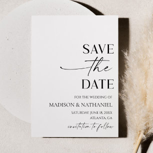 Modern Elegant Minimalist White Black Wedding  Save The Date