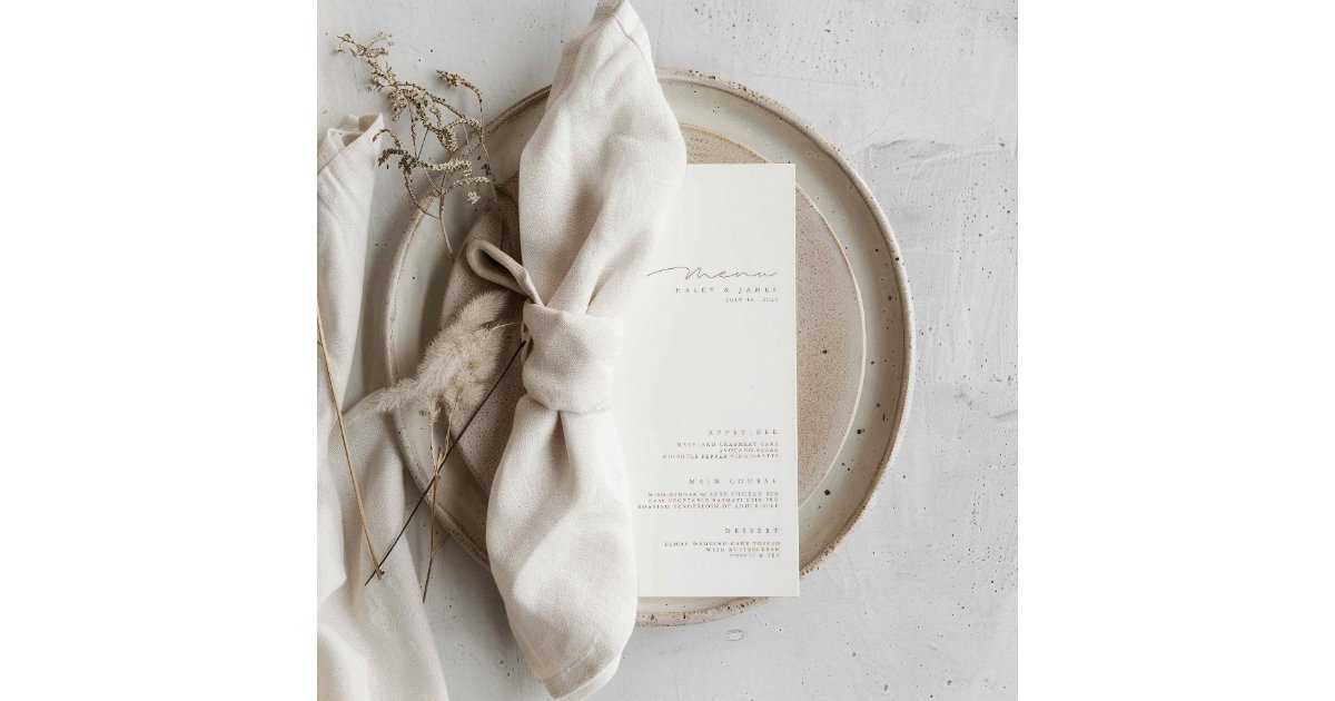 Modern Elegant Minimalist White Wedding Menu