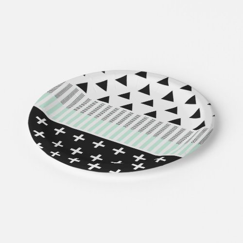 Modern Elegant Mint Black   White Shapes Paper Plates