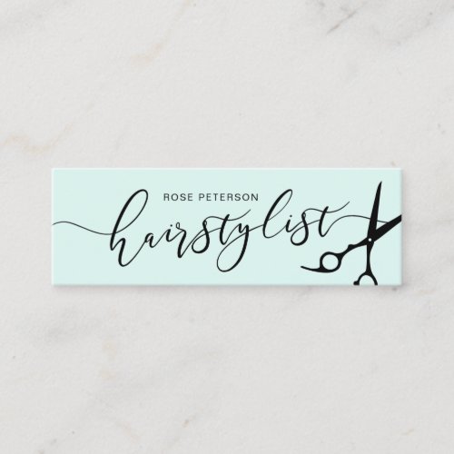 Modern elegant mint calligraphic hairstylist  mini business card