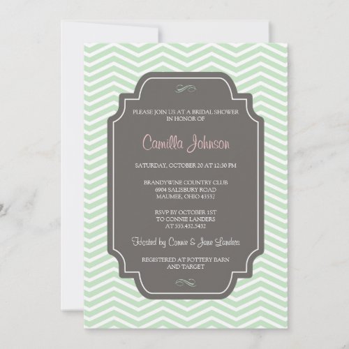 Modern Elegant Mint Green Chevron Bridal Shower Personalized Invitations
