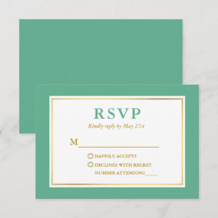 Modern Elegant Mint Green White Gold RSVP Card