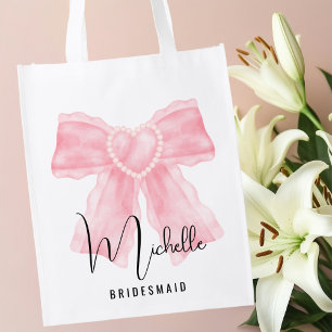 Modern Elegant Modern Pink Bow Bachelorette Grocery Bag