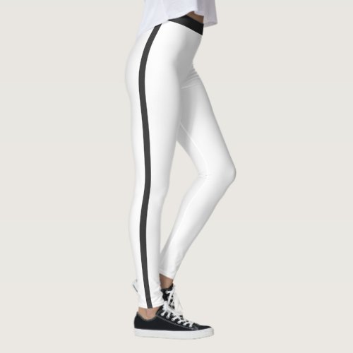Modern Elegant Mom Sports White Cute Black Stripes Leggings