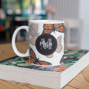 Modern Elegant Monarch Butterfly Monogrammed Coffee Mug