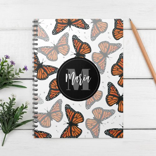 Modern Elegant Monarch Butterfly Monogrammed  Notebook