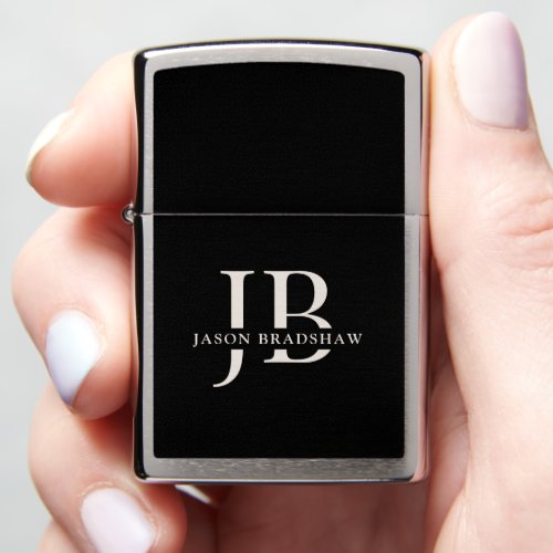 Modern Elegant Monogram and Name Black Zippo Lighter