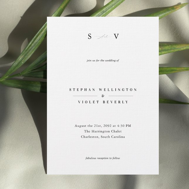 Modern Elegant Monogram Black and White Wedding Invitation (Creator Uploaded)