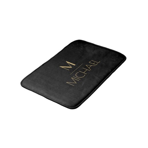 Modern Elegant Monogram Black & Gold Bath Mat Zazzle