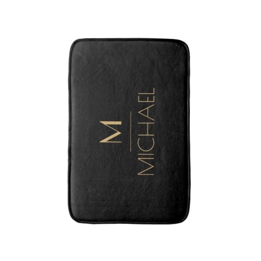 Modern Elegant Monogram Black & Gold Bath Mat Zazzle