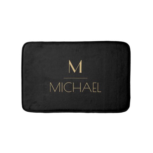 Modern Elegant Monogram  Black  Gold  Bath Mat
