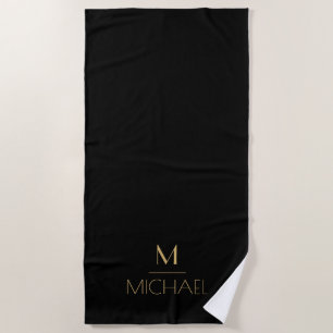 Modern Elegant Monogram Black & Gold Bath Mat