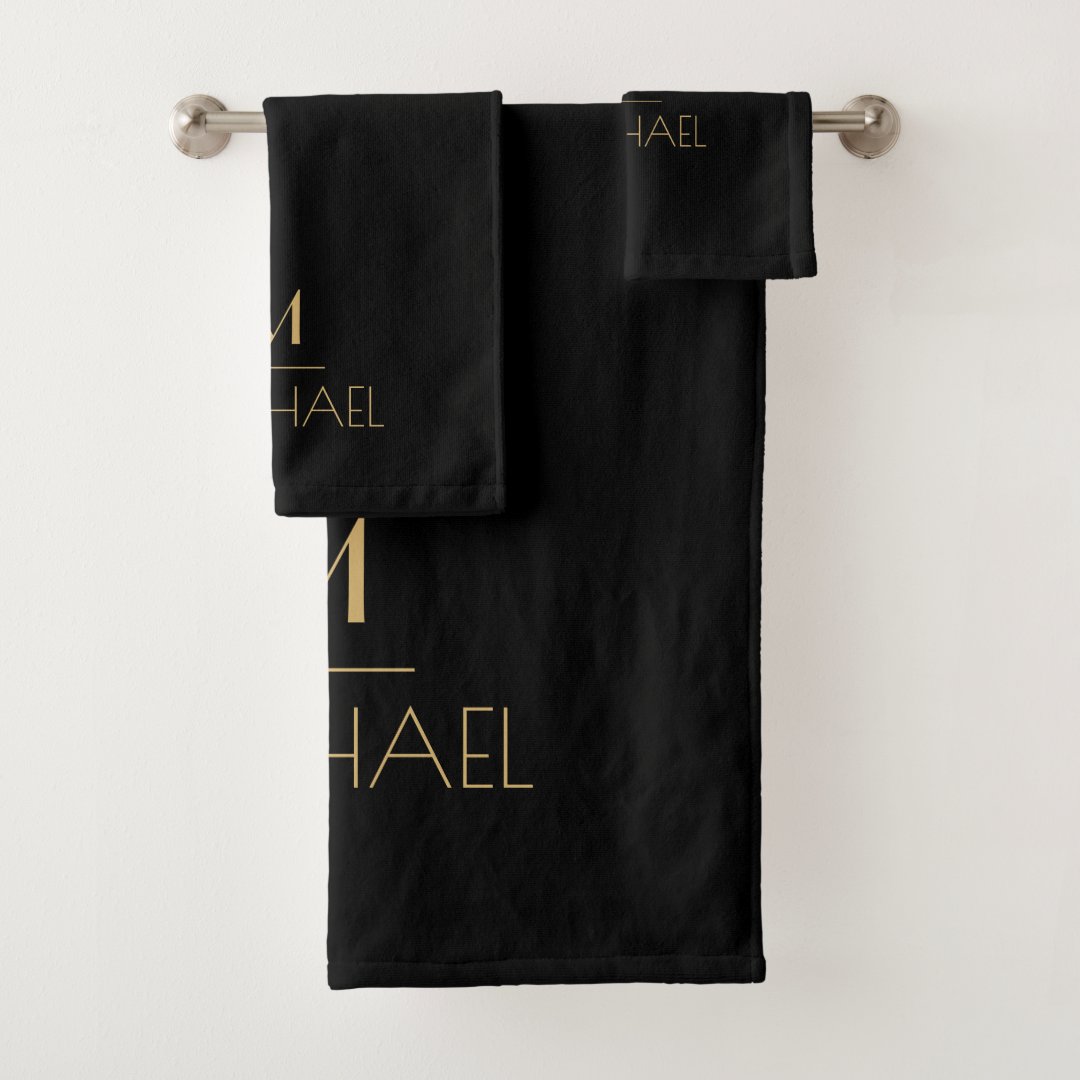 Modern Elegant Monogram Black & Gold Bath Mat Bath Towel Set Zazzle