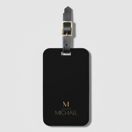 Modern Elegant Monogram  Black  Gold  Luggage Tag