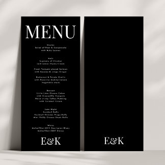 Modern Elegant Monogram Black White Wedding Menu