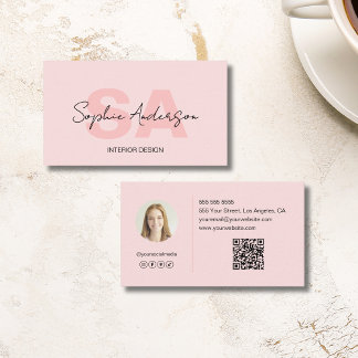 Modern Elegant Monogram Blush Pink Business Card