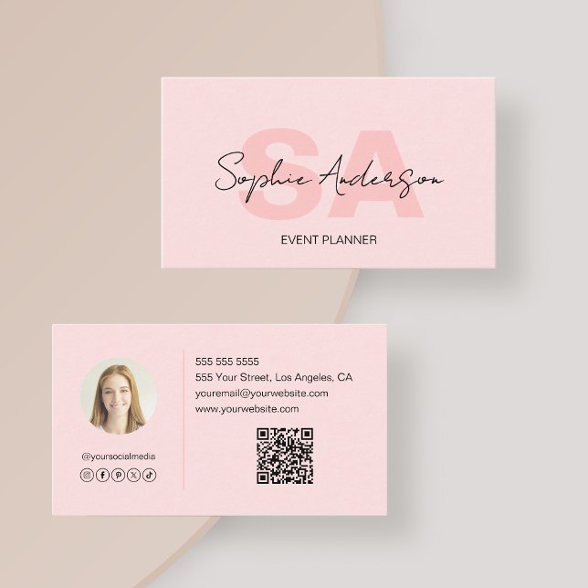 Modern Elegant Monogram Blush Pink Business Card (Modern Elegant Monogram Blush Pink Business Card)