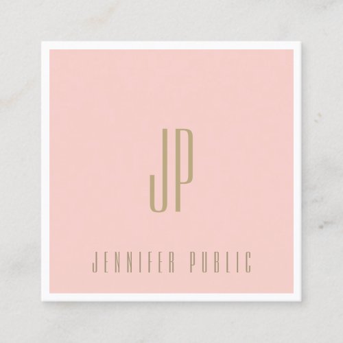 Modern Elegant Monogram Blush Pink Gold Font Plain Square Business Card