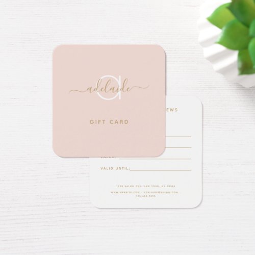 Modern Elegant Monogram Blush Pink Gold Gift Card
