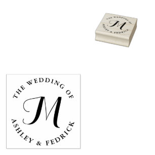 Modern Elegant Monogram Bride Groom Wedding  Rubber Stamp