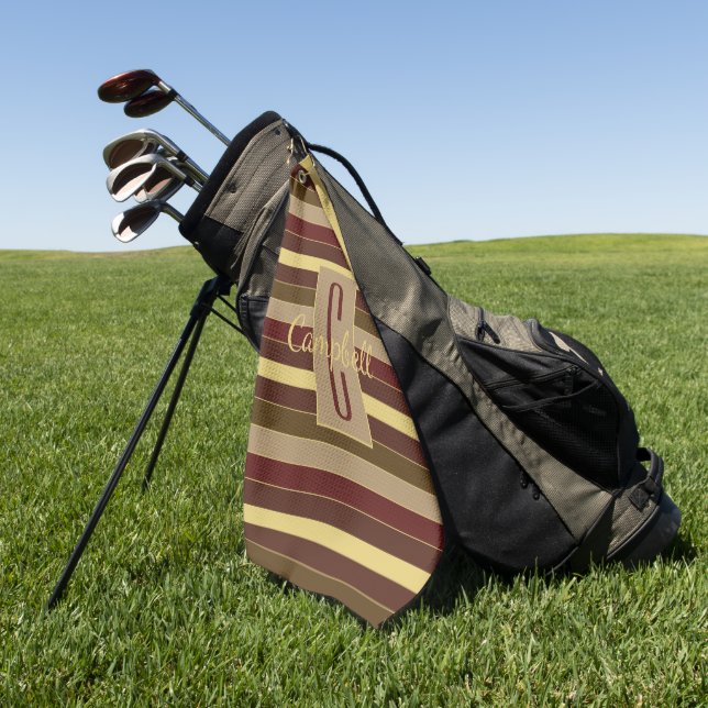 MODERN ELEGANT MONOGRAM BROWN GOLD STRIPE PATTERN GOLF TOWEL (Green)