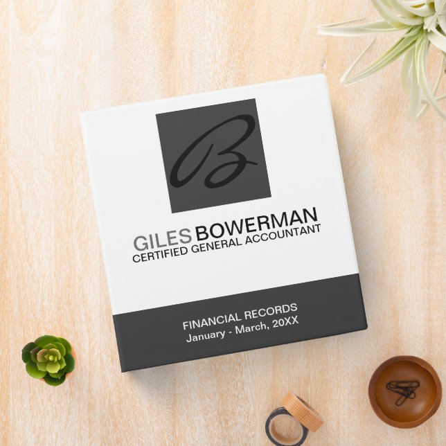 Modern & Elegant Monogram Business 1.5" Binder (In Situ)
