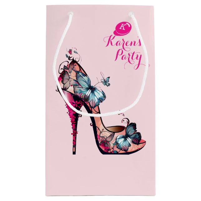 Modern Elegant Monogram Butterfly High Heel Small Gift Bag (Back)