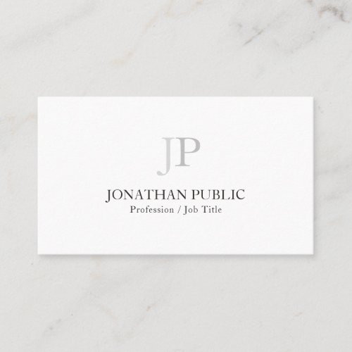 Modern Elegant Monogram Chic Design White Plain Business Card