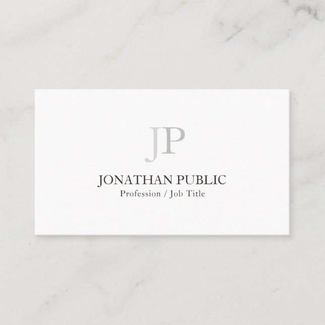 Modern Elegant Monogram Chic Design White Plain Business Card (Front)